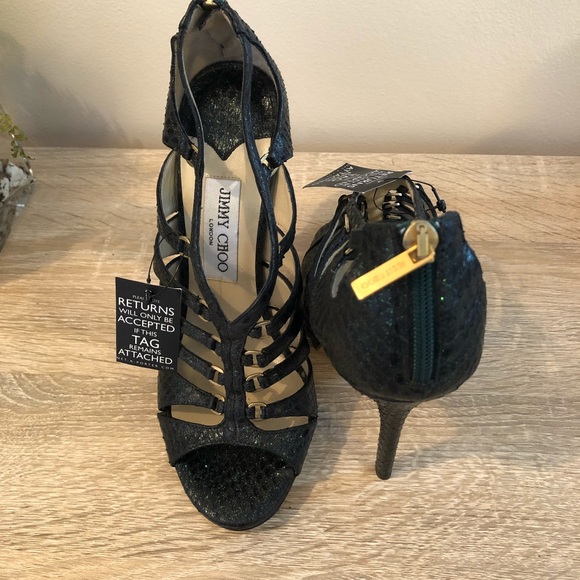 JIMMY CHOO DRAKE WATER SNAKESKIN SANDALS - Picture 6 of 7